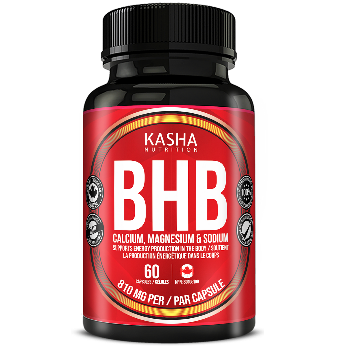 Cétones BHB supplement bottle by Kasha Nutrition, 60 gélules, NPN 80105108
